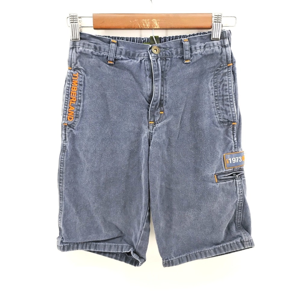 Timberland Blue Cargo Shorts Spell Out Logo Y2K Boys size 7 with‎ 9in Inseam